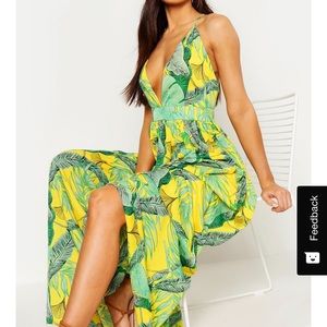 Tropical Plunge Front Boohoo Maxi Dress